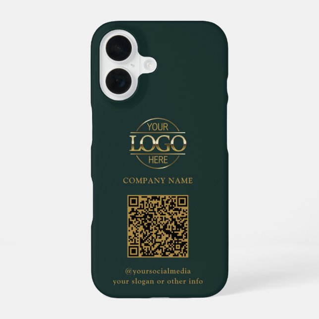 Grünes modernes Geschäftslogo & QR-Code-Promotion iPhone 16 Hülle (Rückseite)