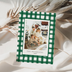 Grünes, modernes Retro-Kariertes Foto Xmas Feiertagskarte