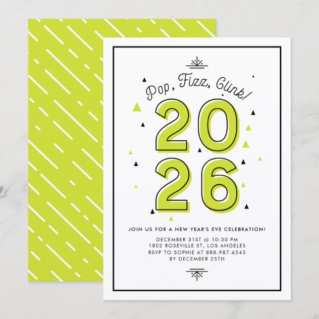 Grünes, modernes Typografie 2022 Silvester-Party Einladung (Vorne/Hinten)