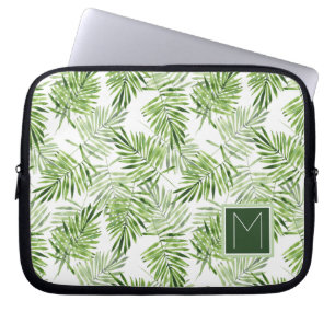 Grünes Monogramm der Palmblatt-  Laptopschutzhülle