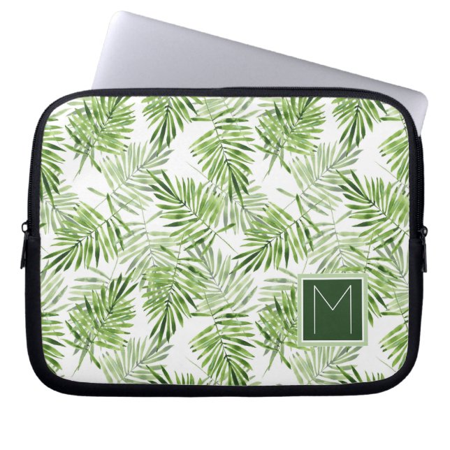 Grünes Monogramm der Palmblatt-| Laptopschutzhülle (Vorderseite)
