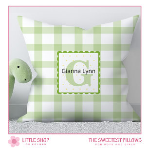 Grünes Monogramm-Gingham-Baby Kissen