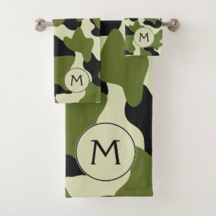 Grünes Monogramm Große Kuhdrucke Badhandtuch Set
