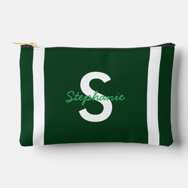 Grünes Monogramm Personalisiert Zubehörtasche (Vorderseite)