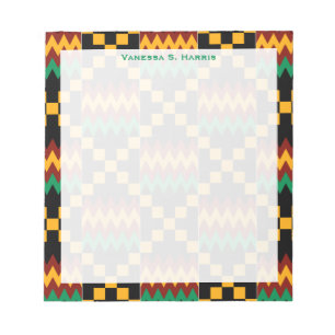 Grünes Monogramm Schwarz Gelb Kwanzaa Kente-Stoff Notizblock