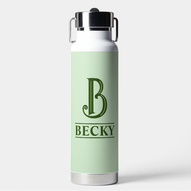 Grünes Monogramm Trinkflasche (Vorderseite)
