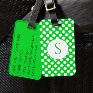 Grünes Monogramm und Punkte in hellen Farben Gepäckanhänger