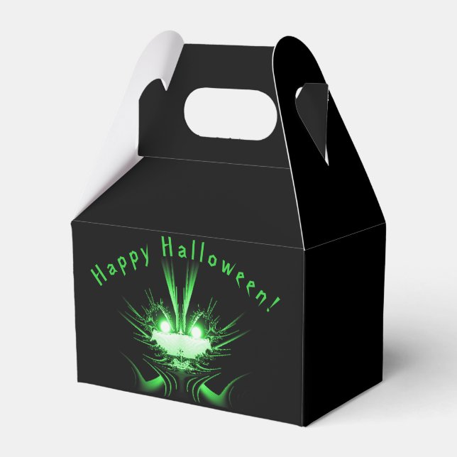 Grünes Monster glühende Augen glückliches Hallowee Geschenkschachtel (Vorderseite)