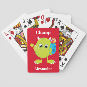Grünes Monster mit rotem Hintergrund Spielkarten