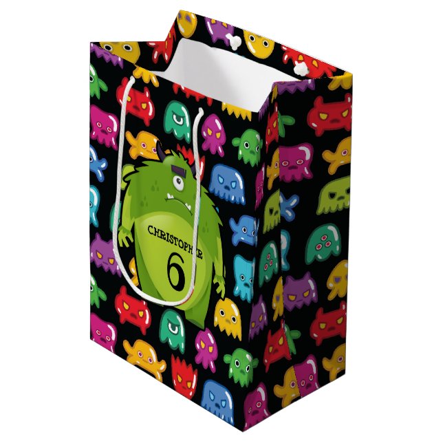 Grünes Monster Mittlere Geschenktüte (Vorderseite Schrägansicht)