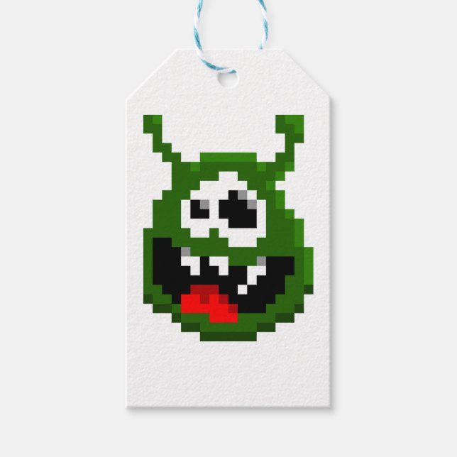 Grünes Monster - Pixel Art Geschenkanhänger (Vorderseite)
