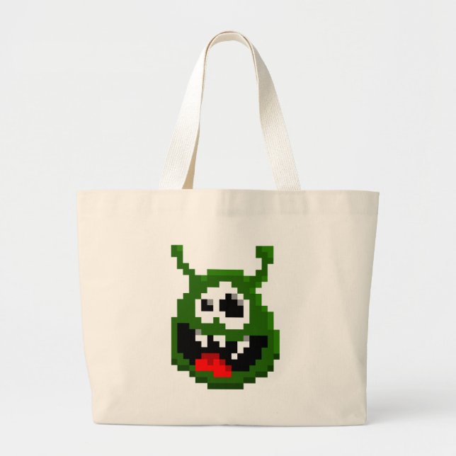Grünes Monster - Pixel Art Jumbo Stoffbeutel (Vorne)