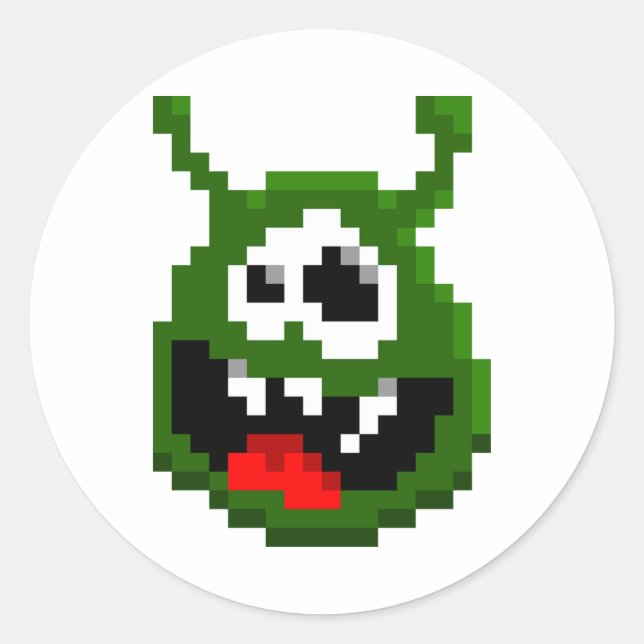 Grünes Monster - Pixel Art Runder Aufkleber (Vorderseite)