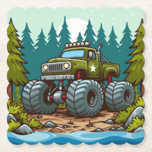 Grünes Monster-Truck im Wald Untersetzer