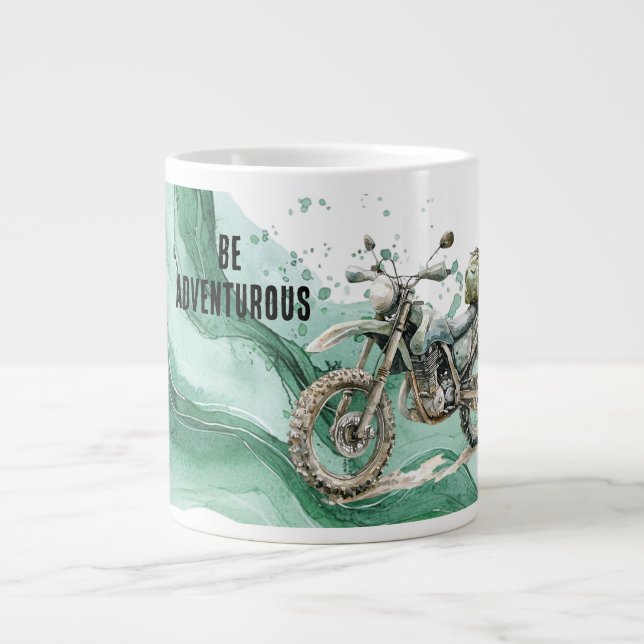Grünes Motorrad-Abenteuer Jumbo-Tasse (Vorderseite)