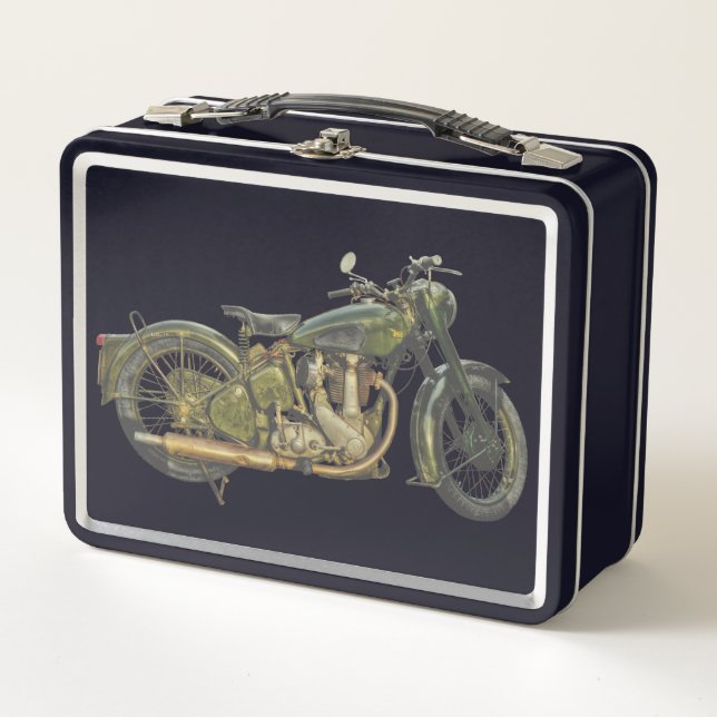 Grünes Motorrad Metall Brotdose (Vorderseite)