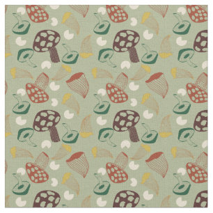 Grünes Mushroom Retro Mitte des Jahrhunderts Stoff