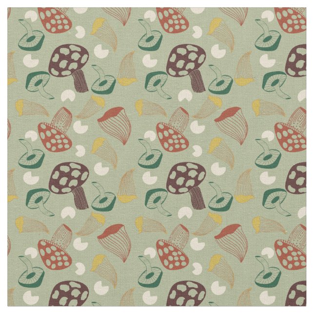 Grünes Mushroom Retro Mitte des Jahrhunderts Stoff (Nahaufnahme)
