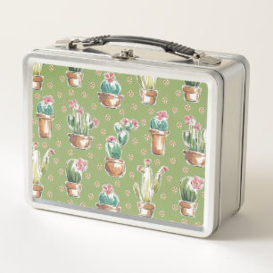 Grünes Muster des Wüsten-Blüten-Schritt-  Metall Lunch Box