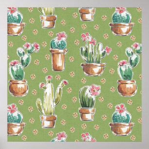 Grünes Muster des Wüsten-Blüten-Schritt-  Poster