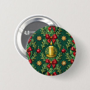 Grünes Muster Goldene Kerze Poinsettia-Blume Button