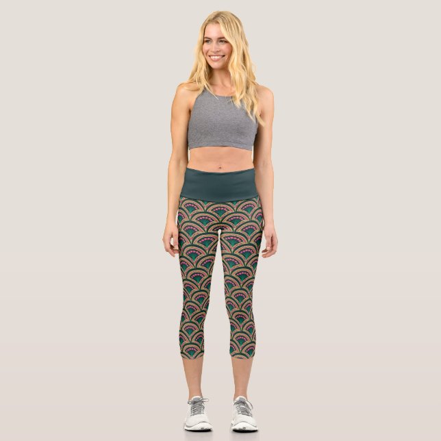 Grünes Muster in der Muschel Capri Leggings (Vorderseite)