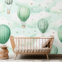 Grünes Muster mit Wolken und Heißluftballons