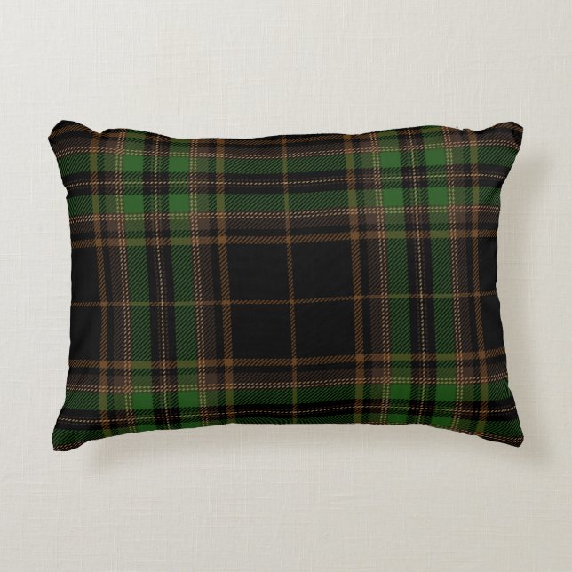 Grünes Muster Tartan-kariertes Trendy schwarzes Dekokissen (Vorderseite)
