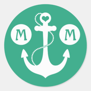 Grünes Nautikmonogramm Runder Aufkleber