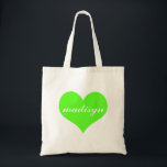 Grünes Neonherz-personalisierte Budget-Tasche Tragetasche<br><div class="desc">Süße und personalisierte Taschen.</div>