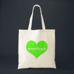 Grünes Neonherz-personalisierte Budget-Tasche Tragetasche<br><div class="desc">Süße und personalisierte Taschen.</div>