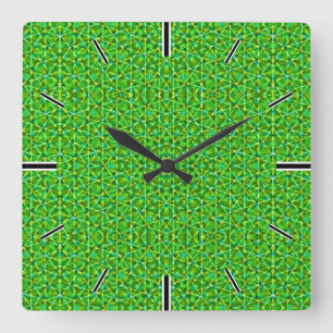 Grünes Netz Kaleidoskop/Grünes Kaleidoskop-Netz Quadratische Wanduhr