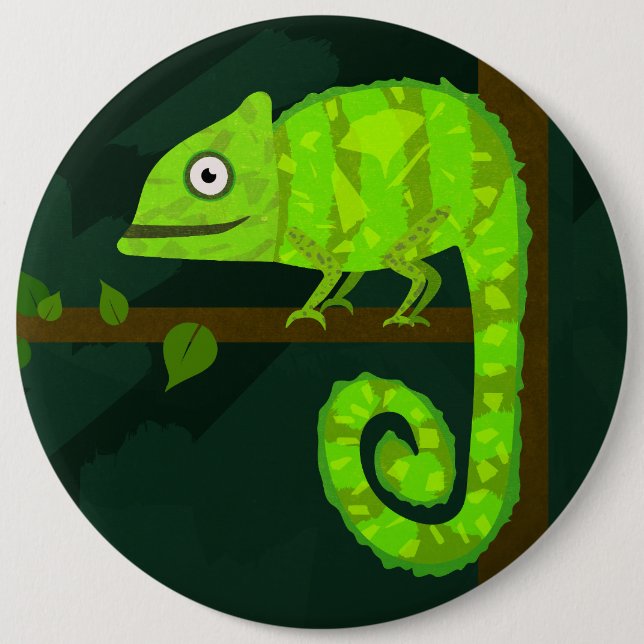 Grünes niedliches Chamäleon Button (Vorderseite)