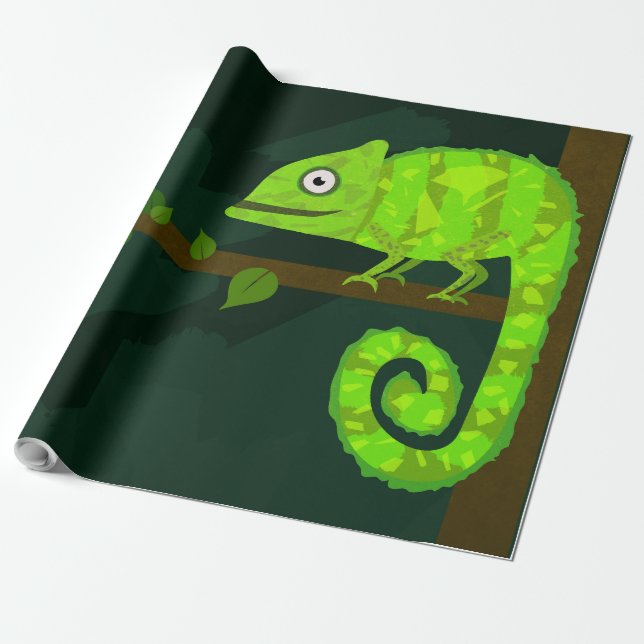 Grünes niedliches Chamäleon Geschenkpapier (Ungerollt)