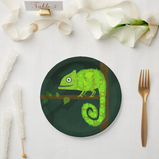 Grünes niedliches Chamäleon Pappteller (Hochzeit)