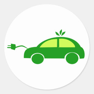 Grünes Öko-elektrisches Auto - Ökologie, Umwelt Runder Aufkleber