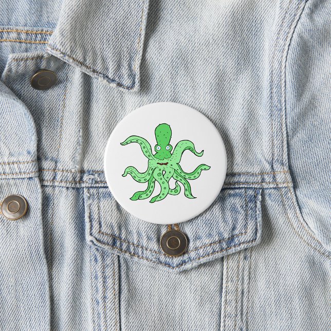 Grünes Oktopus-Zeichen Quirky-Seemonster Button (Von Creator hochgeladen)