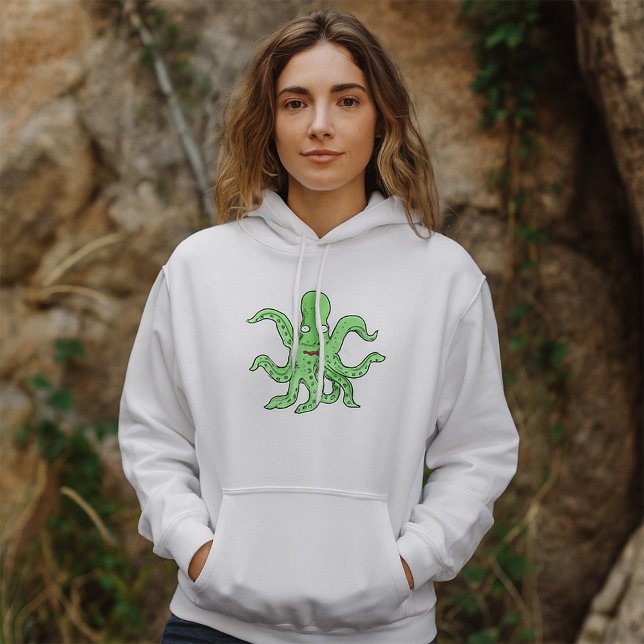 Grünes Oktopus-Zeichen Quirky-Seemonster Hoodie (Von Creator hochgeladen)
