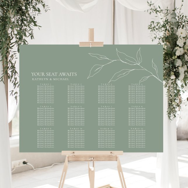 Grünes Olive Leaf Hochzeit 12 Tischsitze Poster (Von Creator hochgeladen)