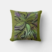 Grünes Olivenkissen mit abstraktem Blumendesign
