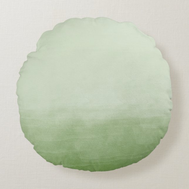 Grünes Ombre Aquarell Rundes Kissen (Vorderseite)
