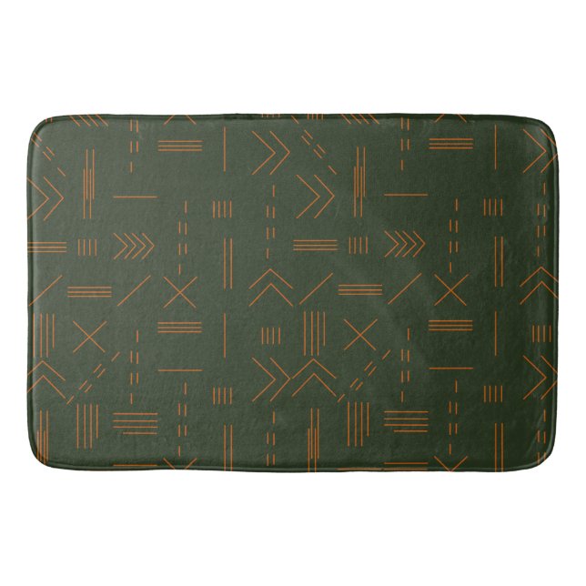 Grünes Orange Terracotta Geometrisches Muster Badematte (Vorderseite)