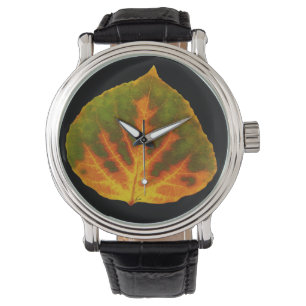 Grünes Orange und gelbes Aspen Leaf #1 Armbanduhr