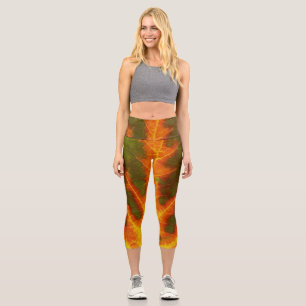 Grünes Orange und gelbes Aspen Leaf #1 Capri Leggings