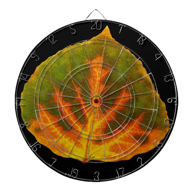 Grünes Orange und gelbes Aspen Leaf #1 Dartscheibe (vorne)