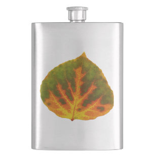 Grünes Orange und gelbes Aspen Leaf #1 Flachmann