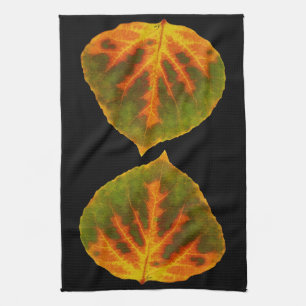 Grünes Orange und gelbes Aspen Leaf #1 Geschirrtuch