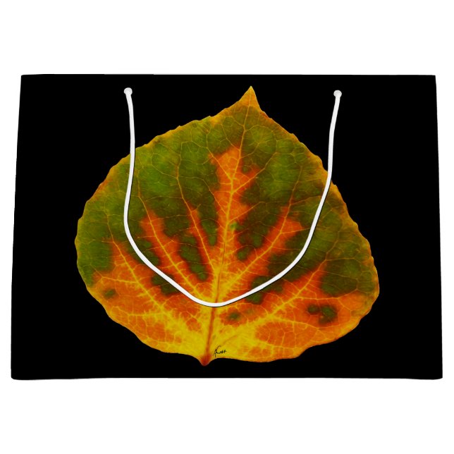 Grünes Orange und gelbes Aspen Leaf #1 Große Geschenktüte (Vorderseite)