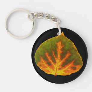 Grünes Orange und gelbes Aspen Leaf #1 Schlüsselanhänger