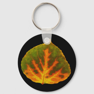 Grünes Orange und gelbes Aspen Leaf #1 Schlüsselanhänger